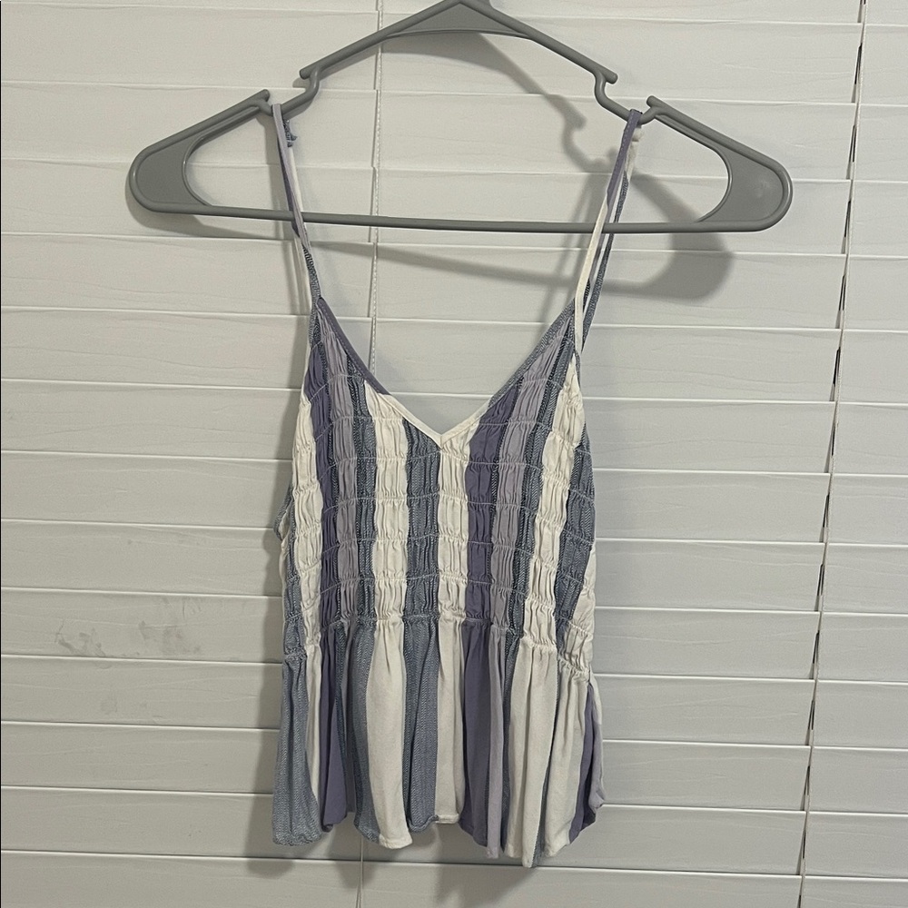 Ocean Drive Lavender & White Striped Smocked Peplum Cami